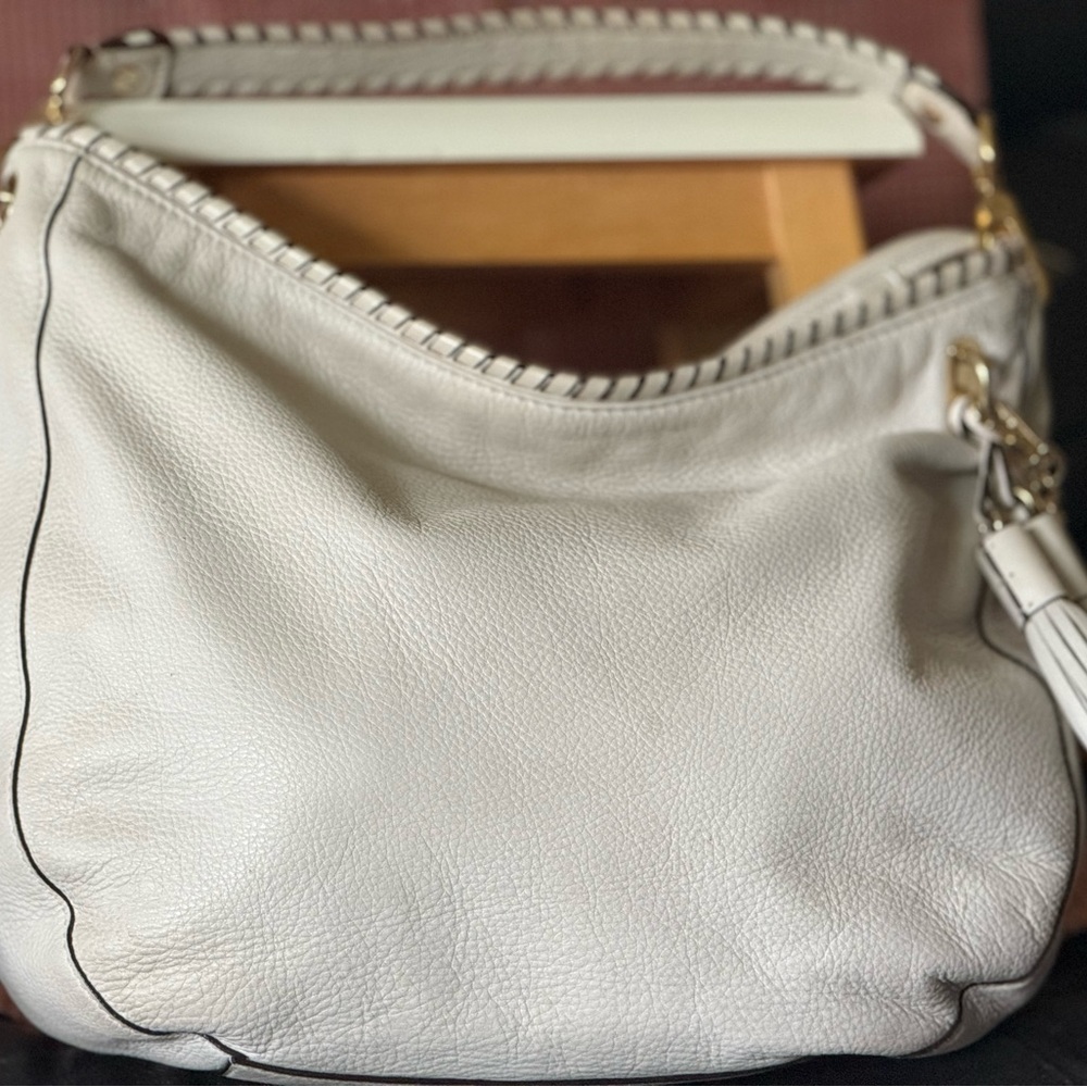 White Leather Hobo Bag with Whipstitch Detailing